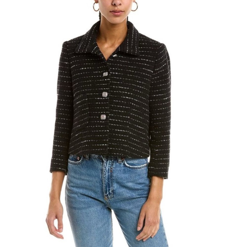 ba&sh Black Tweed Cropped Blazer with Silver Thread